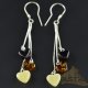 Heart amber earrings long silver 925